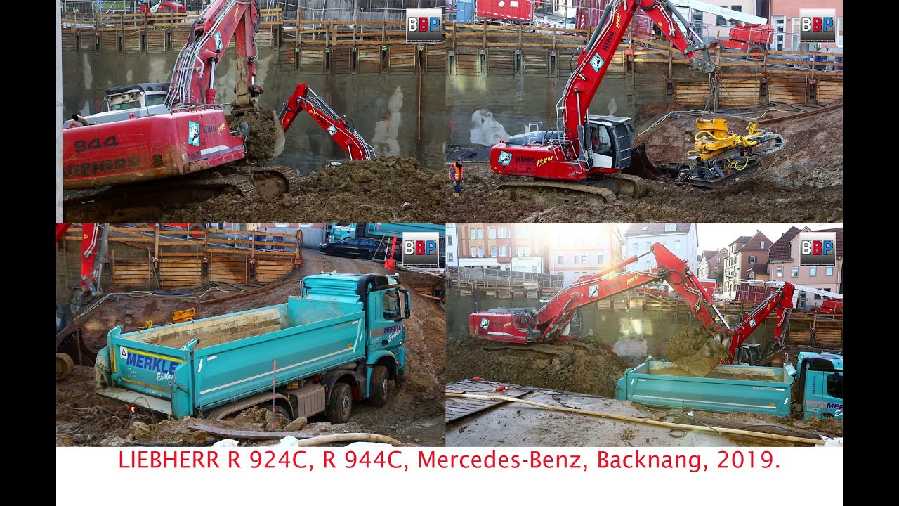 [RED EXCAVATOR] LIEBHERR R 944C, Mercedes-Benz Dump Truck, Bonus R 924C, Backnang, Germany, 2019.