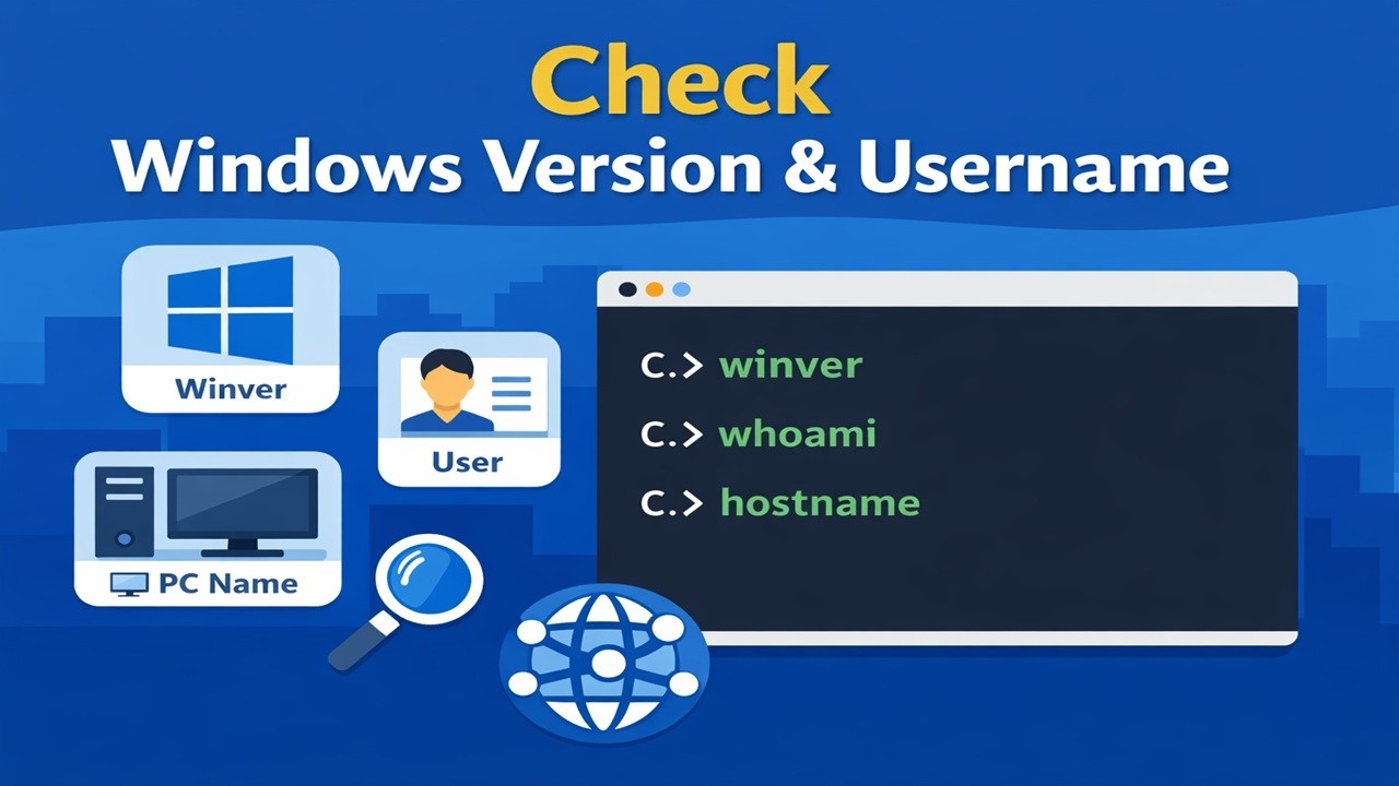 Check Windows Version, Username & PC Name | winver, whoami, hostname | CMD Tutorial