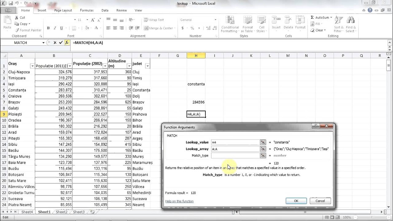 functia index si match