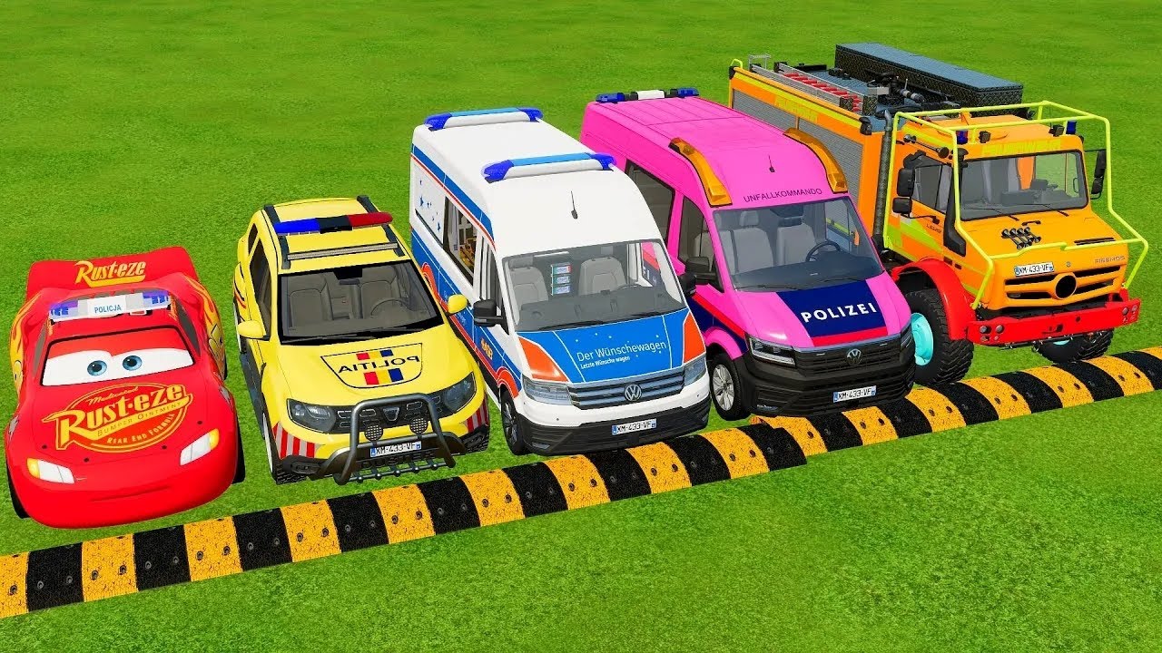TRANSPORTING POLICE CARS. AMBULANCE, FIRE DEPARMENT VEHICLES WITH MAN TRUCKS TO THE GARAGE ! FS22