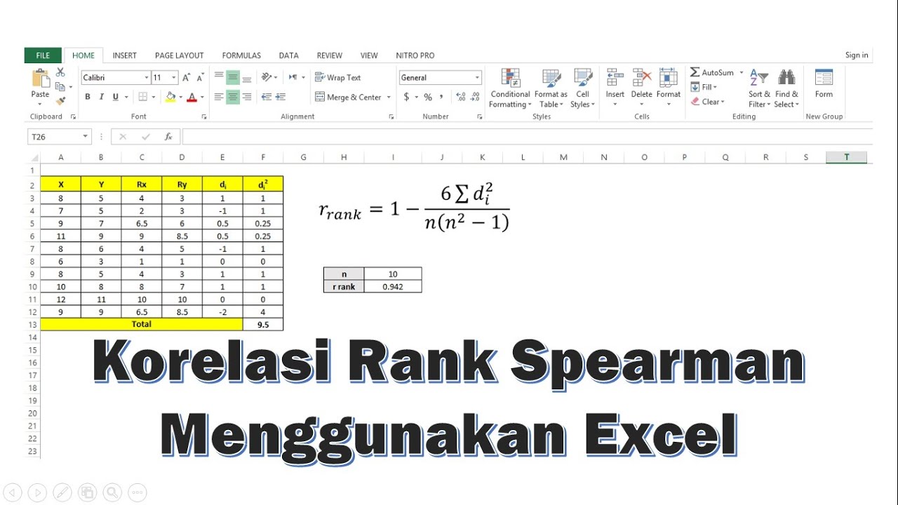 Korelasi Rank Spearman Menggunakan Excel # Manual