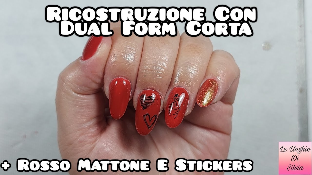 Ricostruzione Con Dual Form Corta Con Acrigel + Unghie Rosso Mattone E Stickers Born Pretty