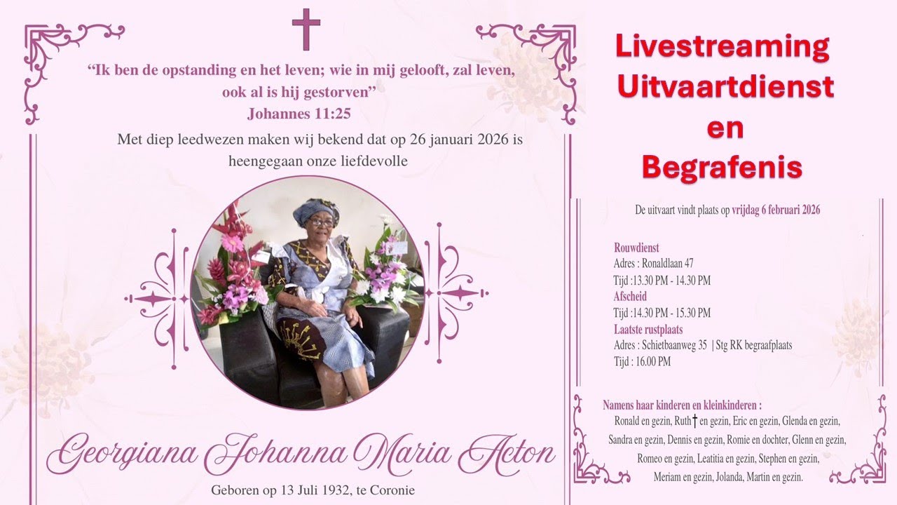 LIVESTREAMING Uitvaartdienst en begrafenis van  Georgiana  Johanna Maria Acton