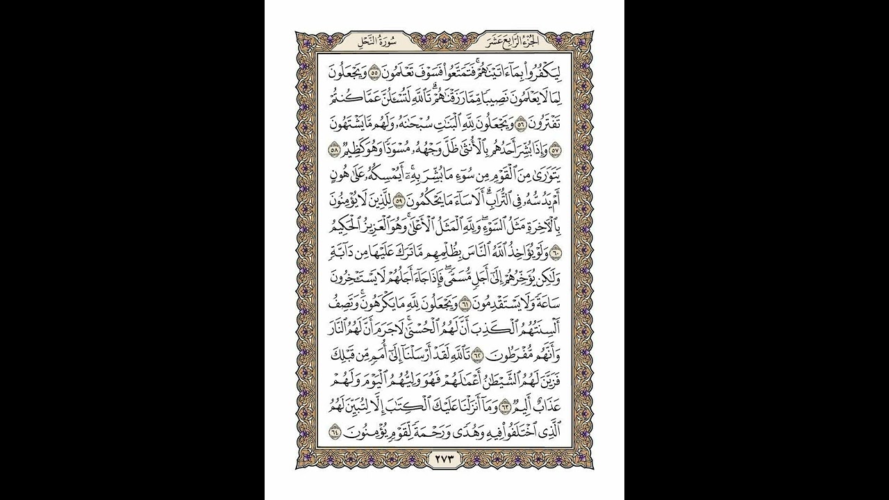 الوجه 273 من القرآن مكرر ١٠ مرات مع الآيات | سورة النحل | الشيخ خليفة الطنيجي