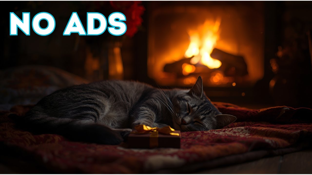 Winter Fireplace with Purring Cat | Relaxing Piano ASMR for Sleep