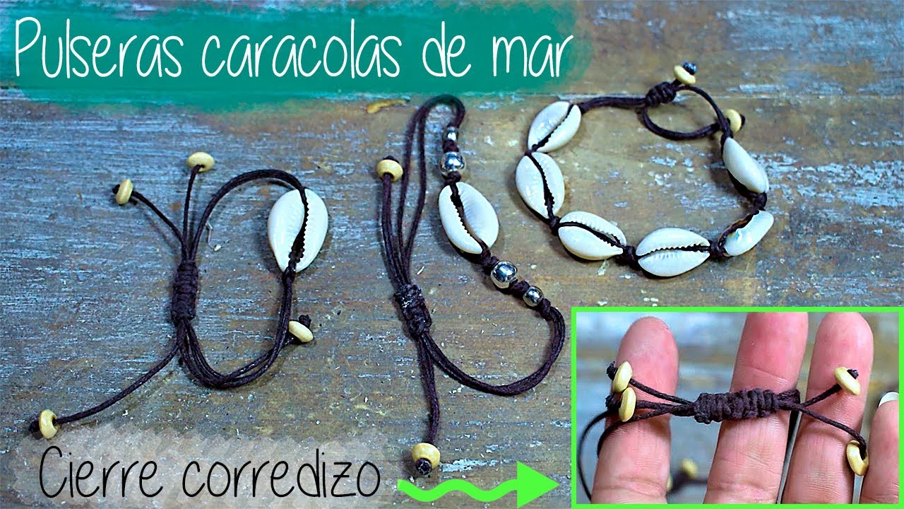 Pulseras con caracolas y macramé. Con cierre corredizo. Nº 1 🌴