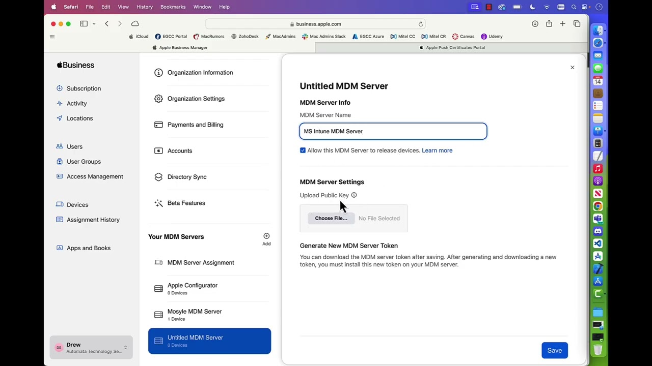 Configuring Microsoft Intune as an Apple Device Management Service