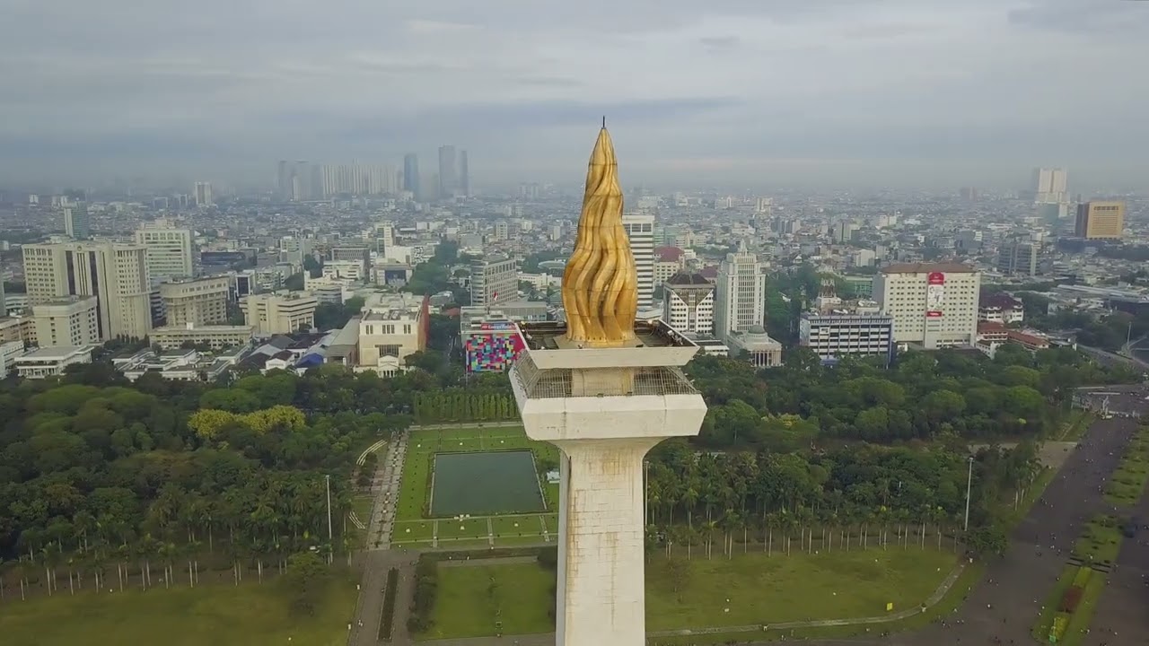 Pemandangan Monumen Nasional (Monas) Indonesia Pengambilan Melalui Drone