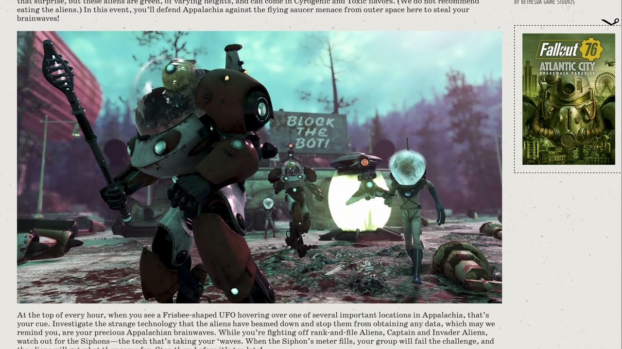 ALIEN INVASION 2 weeks NEW REWARDS power armor notes THE EXTRATERRESTRIAL MENACE IS IN APPALACHIA