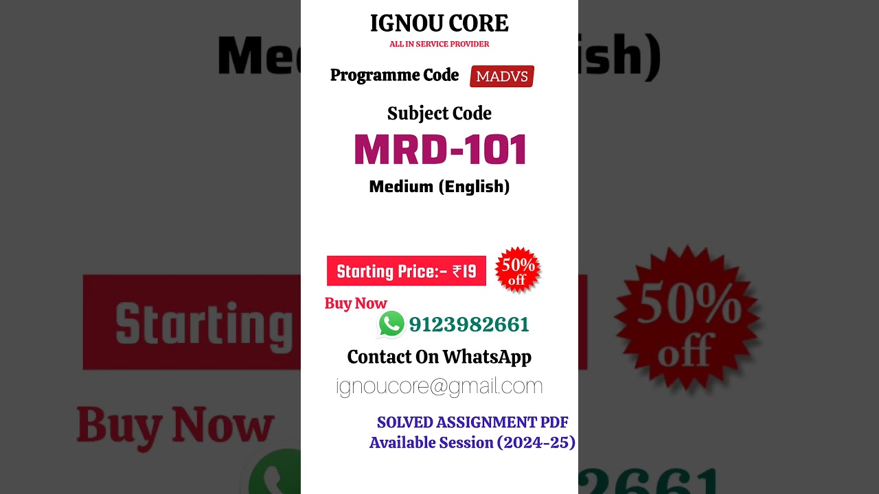 MRD 101 Solved Assignment PDF 2024-25 in English, MADVD program MRD-101 Solved assignments