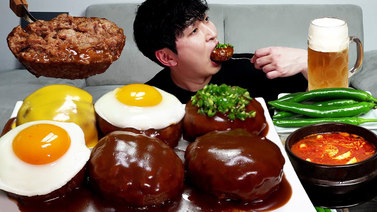 Сочный гамбургский стейк!! MUKBANG REALSOUND ASMR EATINGSHOW