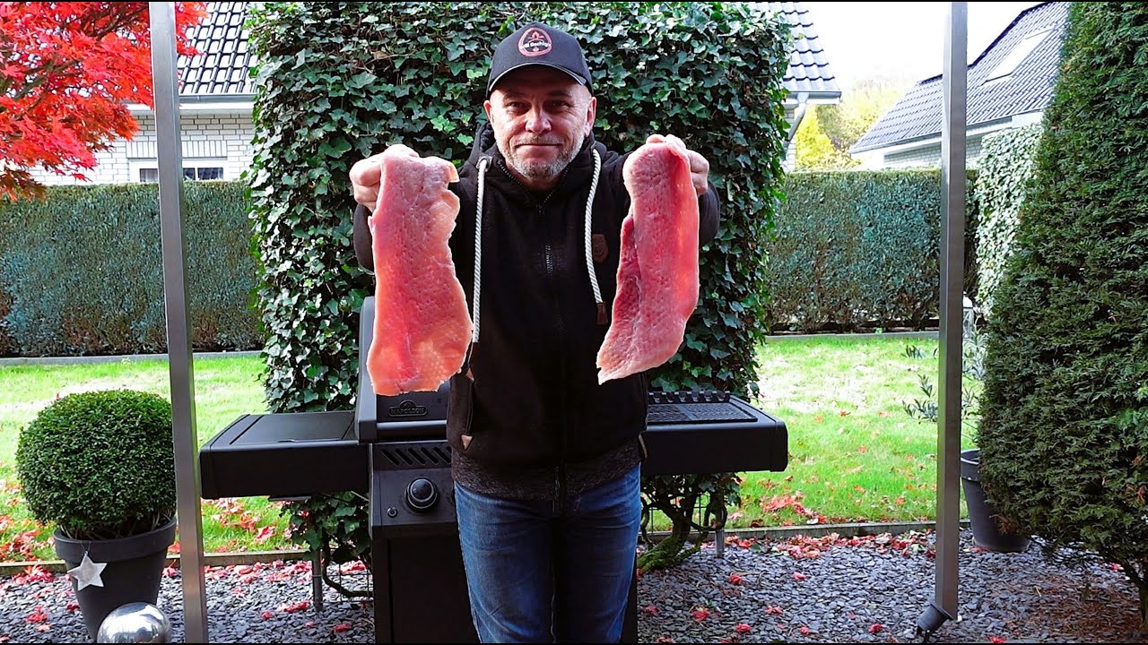 Schnitzel - klassisch, Senf Schnitzel und BBQ Schnitzel. Gusseisen Pfanne und Gasgrill. Rezepte