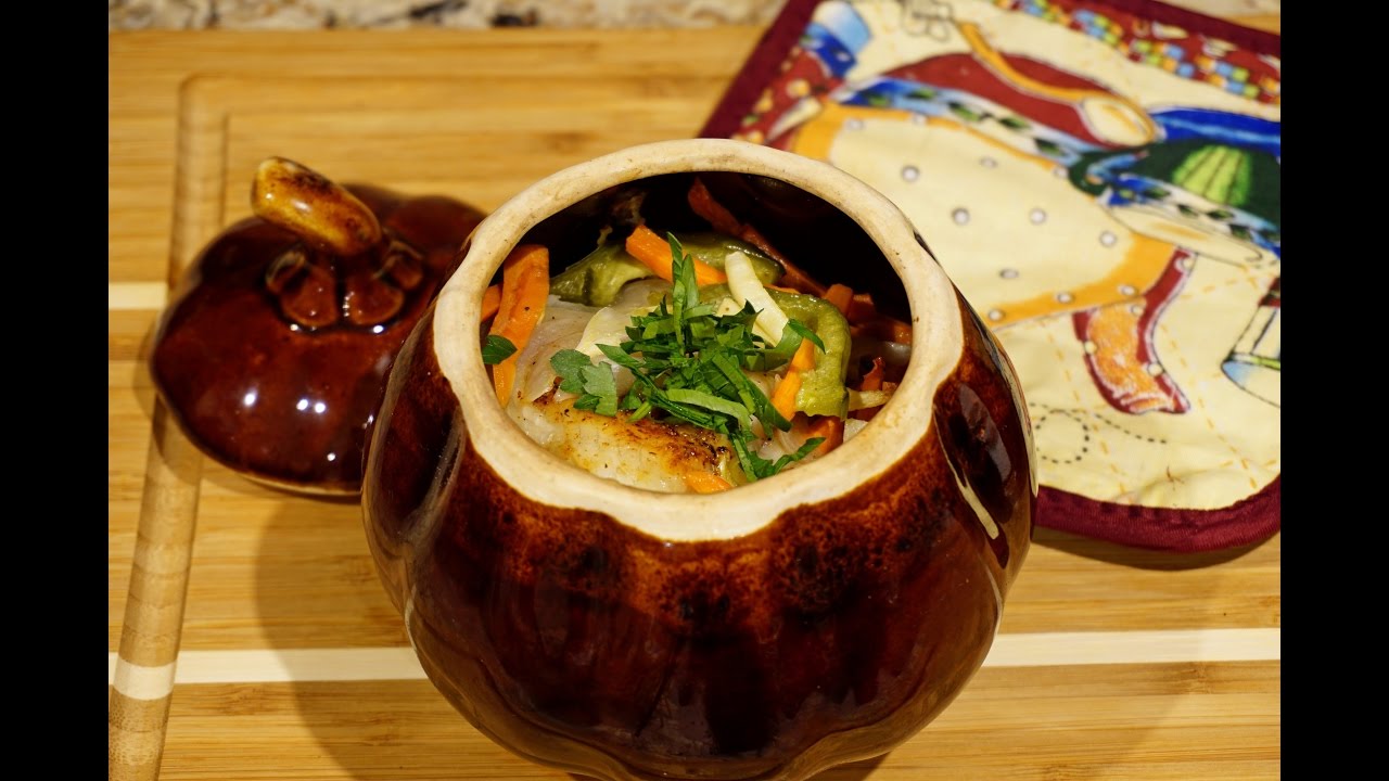 Рыба с овощами, томлёная в горшочках_Fish with veggies baked in clay pot
