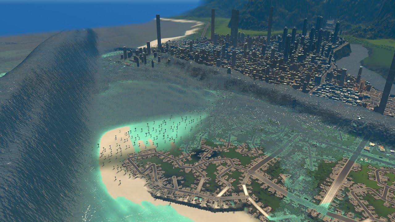 Mega Tsunami destroys huge City | Cities Skylines Tsunami #104