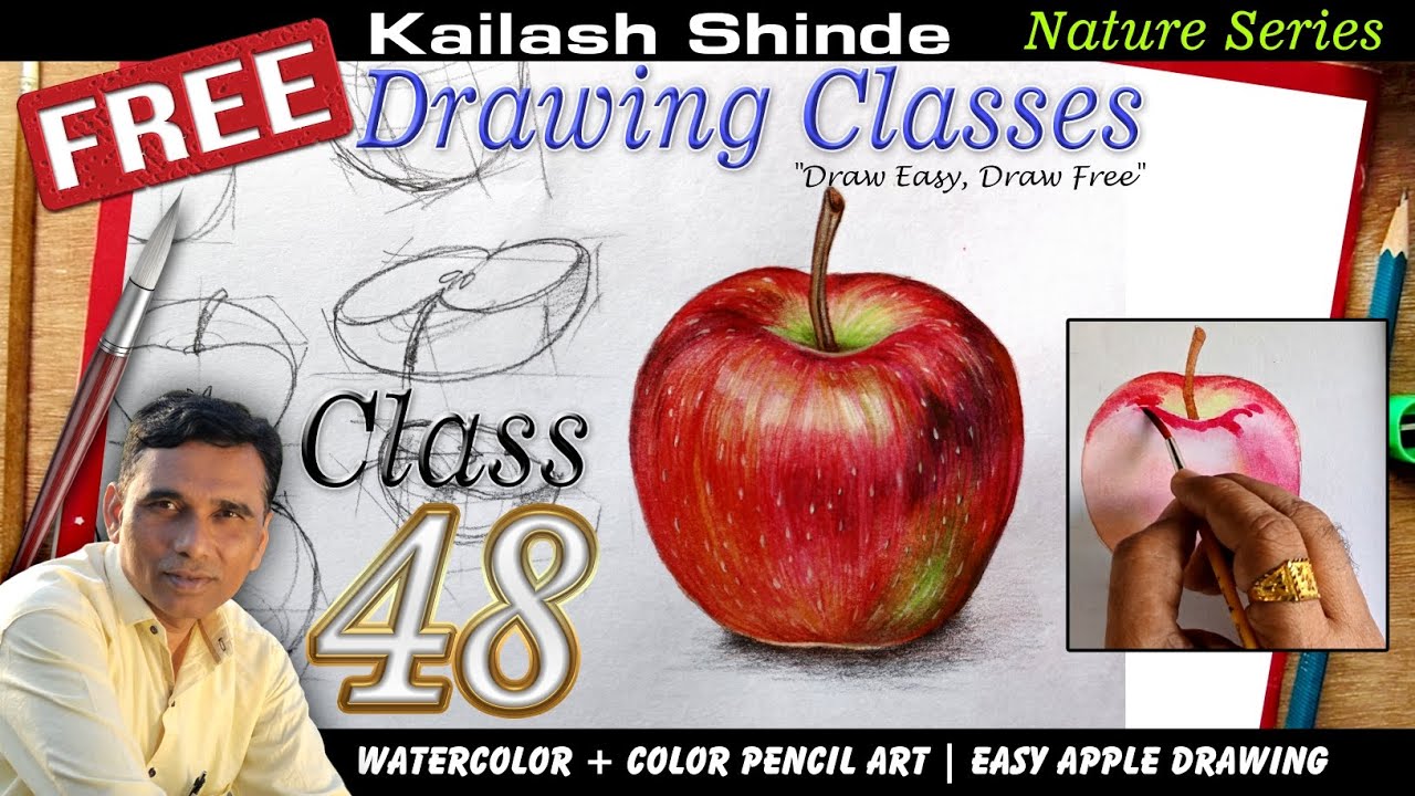 Watercolor Apple Drawing ll easy fruit drawing for beginners ll nature series