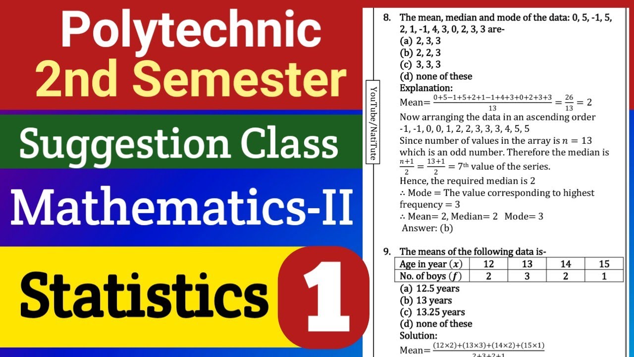Statistics (Part-1) | Mathematics-II Suggestion | 2nd Semester Polytechnic | NatiTute