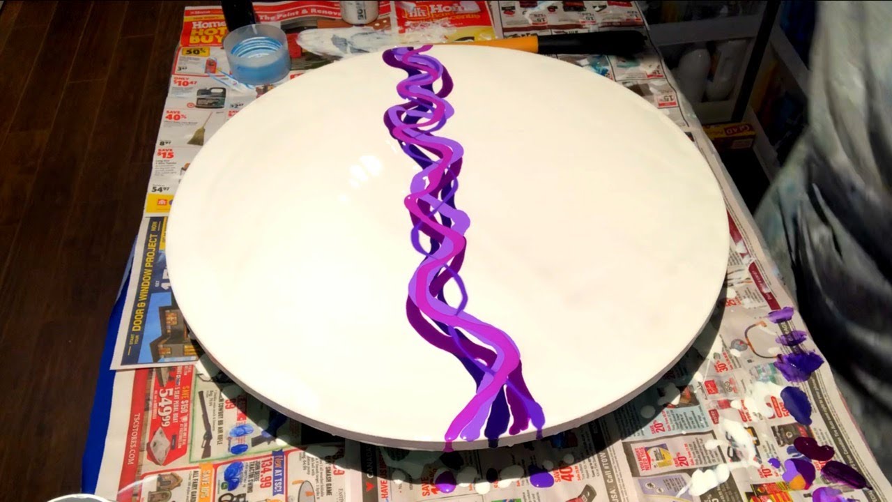 #101 - All Purples! Wood round | Dutch Pour ~ Fluid Artist, Acrylic Pouring