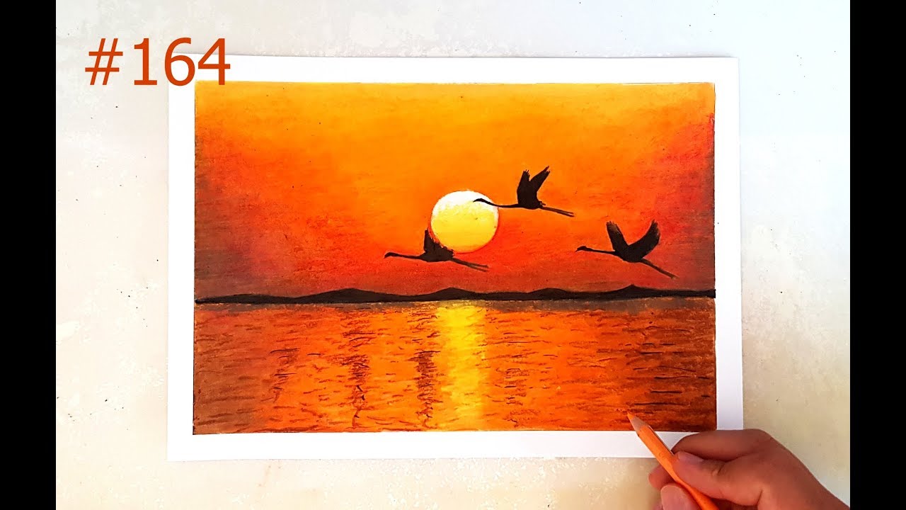 PASTEL MANZARA ÇİZİMİ / TUZ GÖLÜ FLAMİNGO  (OIL PASTEL LANDSCAPE DRAWING) #164