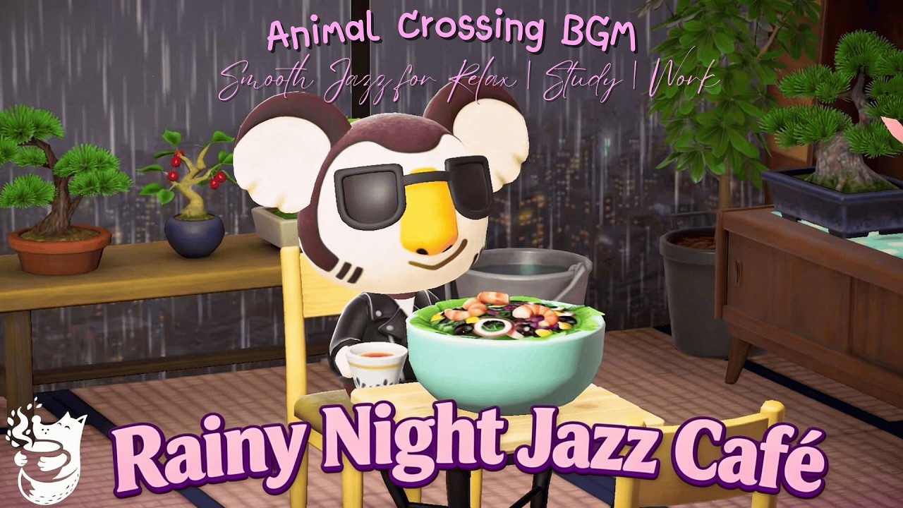 Rainy Night Jazz Café ☕ Animal Crossing Ambience + Smooth Jazz for Relax | Study | Work