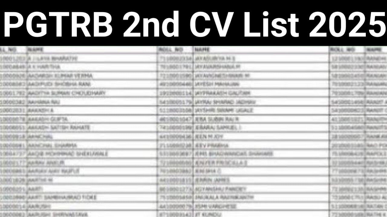 PGTRB 2nd CV List 2025/PG TRB 2nd CV List News Today/PGTRB Result 2025/PG TRB Second CV List Varuma