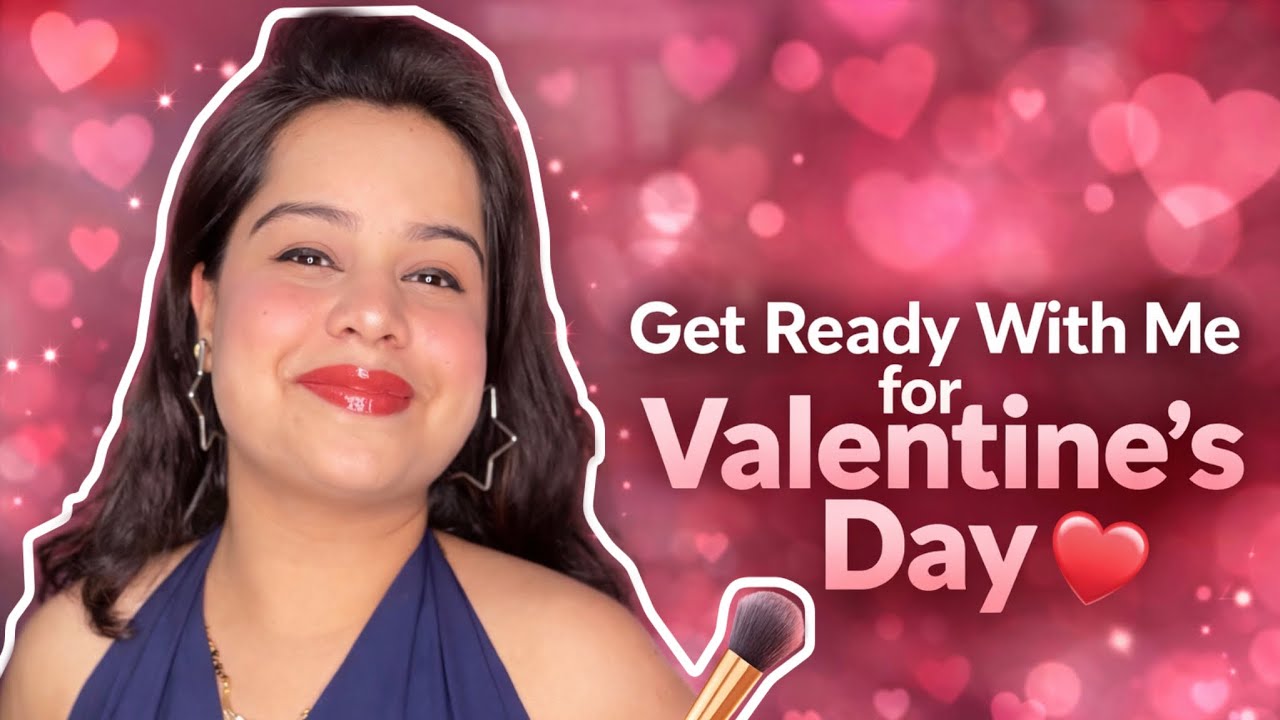 Glowy Skin + Glossy Lips Valentine Look 💄 Full Makeover GRWM❤️✨ #valentinespecial #makeuptransition 