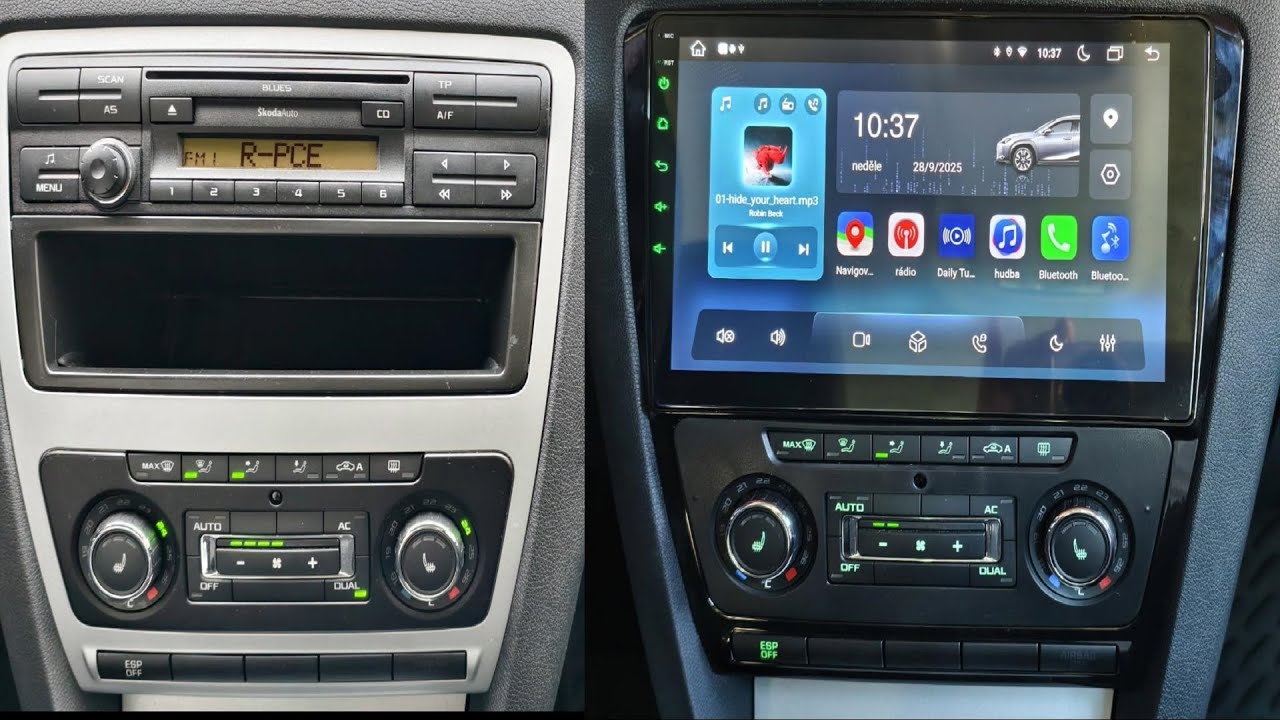 Android rádio Škoda Octavia 2, montáž a test autorádia
