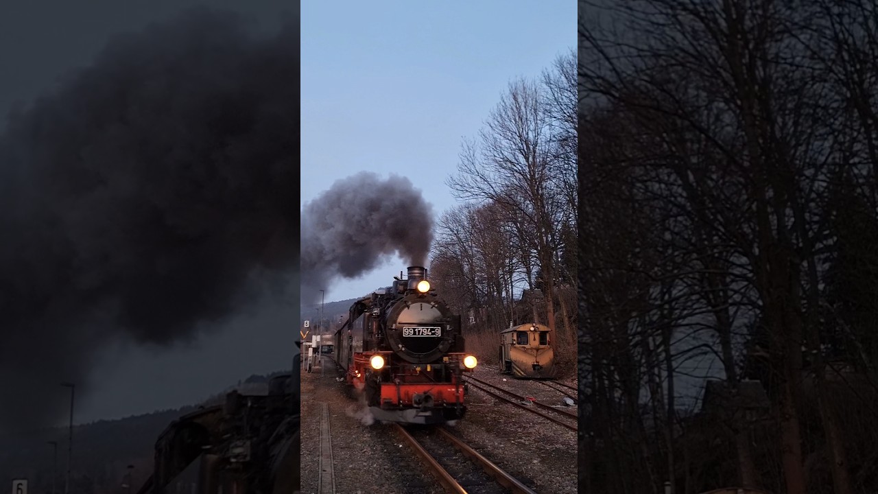 Neubaulok 99 1794-9 verl&auml;sst am 09.03.2025 Cranzahl,  es ist der letzte Zug vor der Sperrpause
