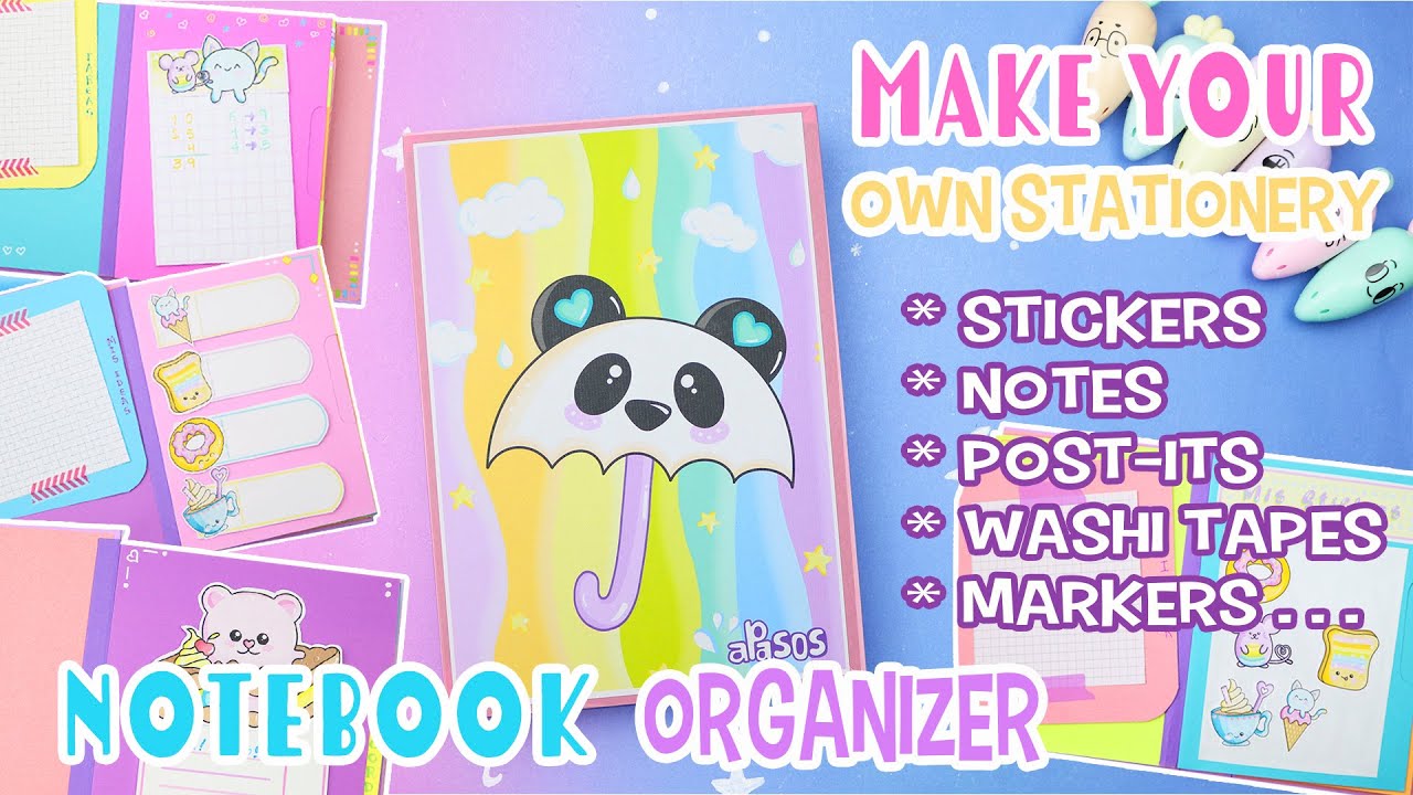 NOTEBOOK Folder ORGANIZER Make your Own Stationery - Stickers - Mini notes Tapes | aPasos Crafts DIY