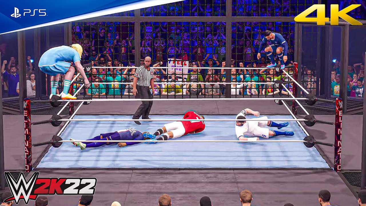 WWE 2K22 Haaland, vs Ronaldo, vs Messi, vs Benzema, vs Mbappe, vs Neymar, | Elimination Chamber | 4K