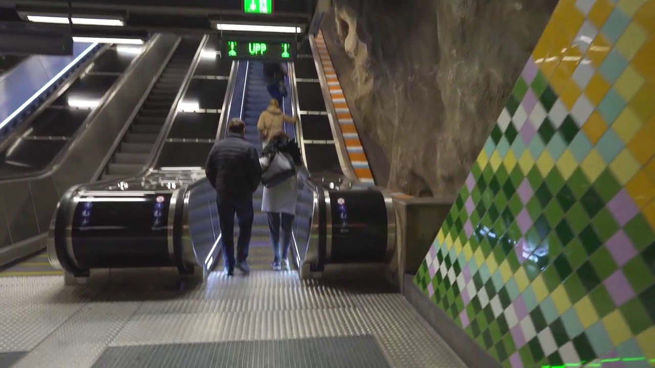 Sweden, Västra skogen subway station, 4X escalator , 1X elevator