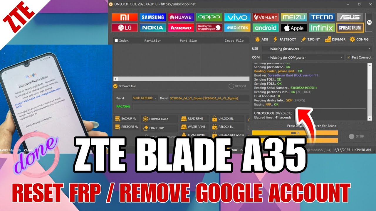 Cara Bypass Frp ZTE BLADE A35 One Click Via UnlockTool