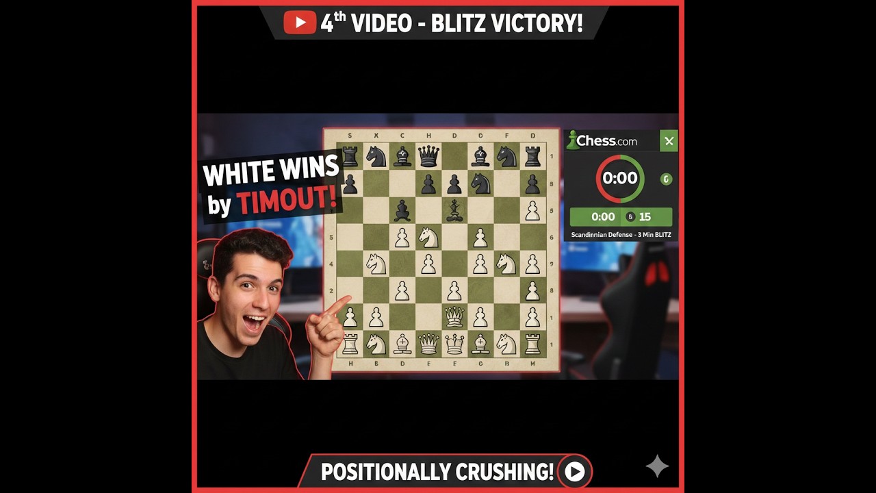 Playing Blitz game 🤩 | HE TIMED OUT?! ♟️Crushing the Scandinavian in 3 Minutes!😱 #chess #games