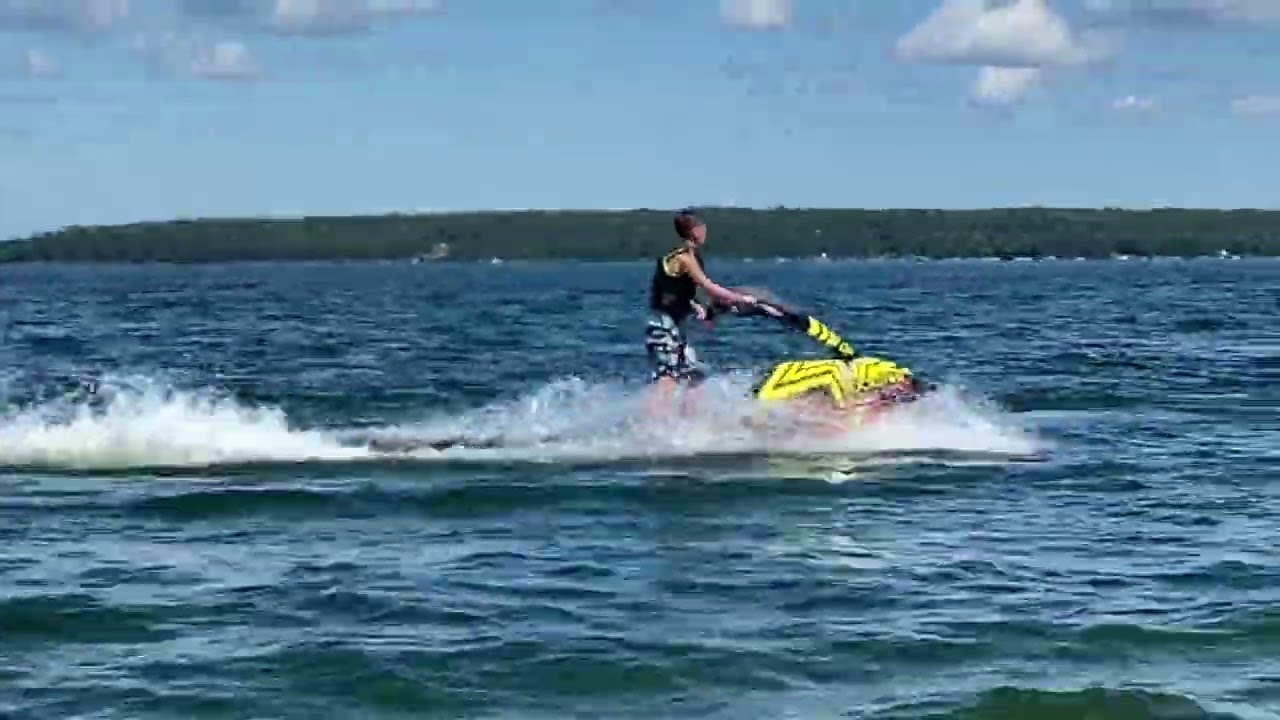 Vintage Kawasaki 650sx standup Jetski in action.