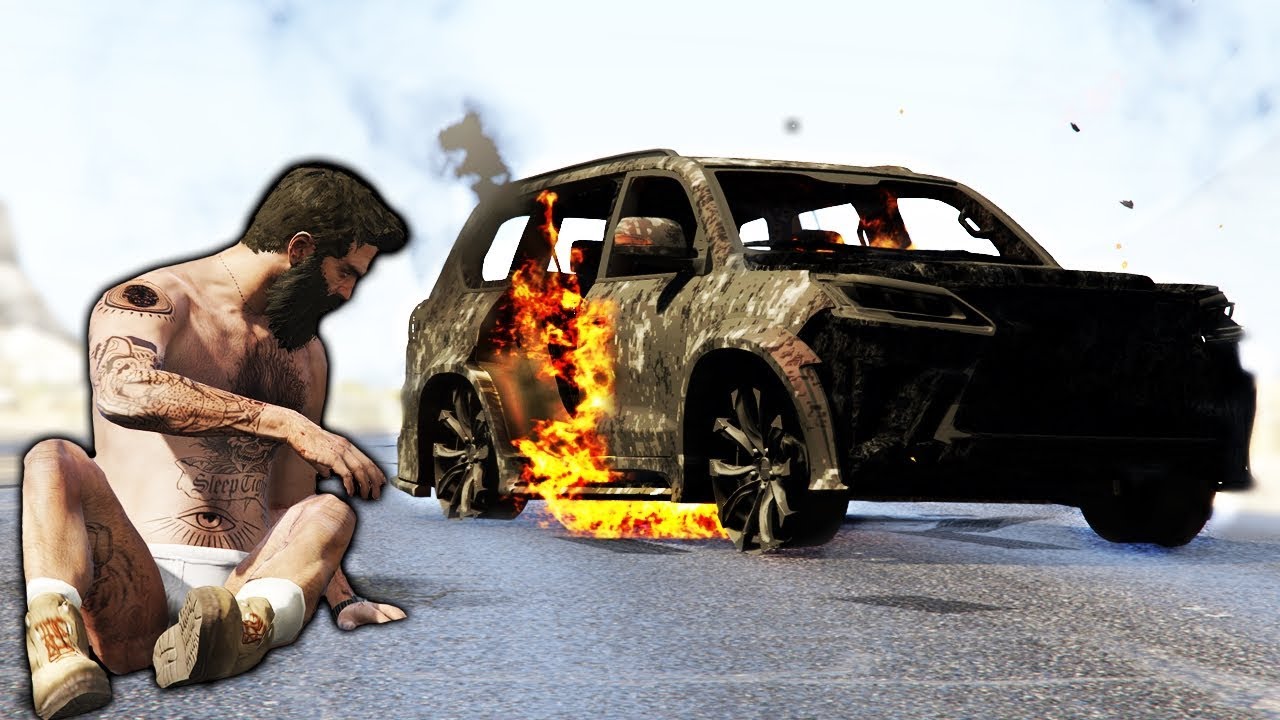 Треворды бандиттер тонап, көлігін өртеп кетті  (GTA V)