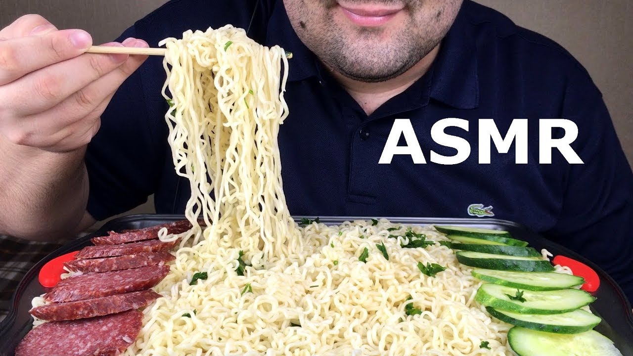 ASMR MUKBANG: RAMEN NOODLES with SALAMI (Eating Sounds) NO TALKING