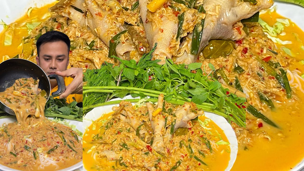 ขนมจีนน้ำยากระทิไก่ข้นๆมันๆนัวๆ ตีนไก่เปื่อยๆแกล้มผักหลายแซ่บคัก #mukbang #food 