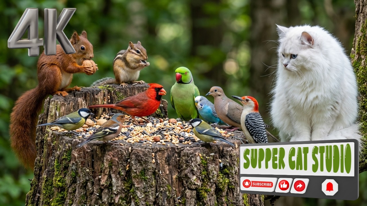 Cat TV for Cats to Watch 😺  Unlimited Colorful Squirrels and Birds 🐿 🐦 (4K HDR) 4 Hours