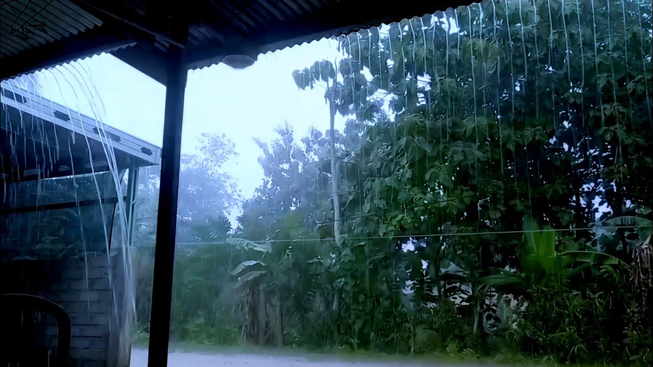 🌧️ Heavy Rain on Tin Roof Porch at Night – Real Rain Sounds for Deep Sleep