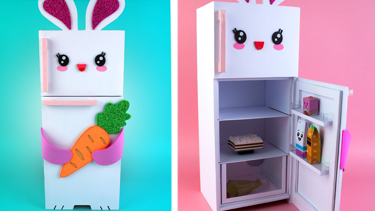 Cómo hacer un frigorífico de dos puertas con cartón| Proyecto escolar con temática de Pascua🐰Juguete