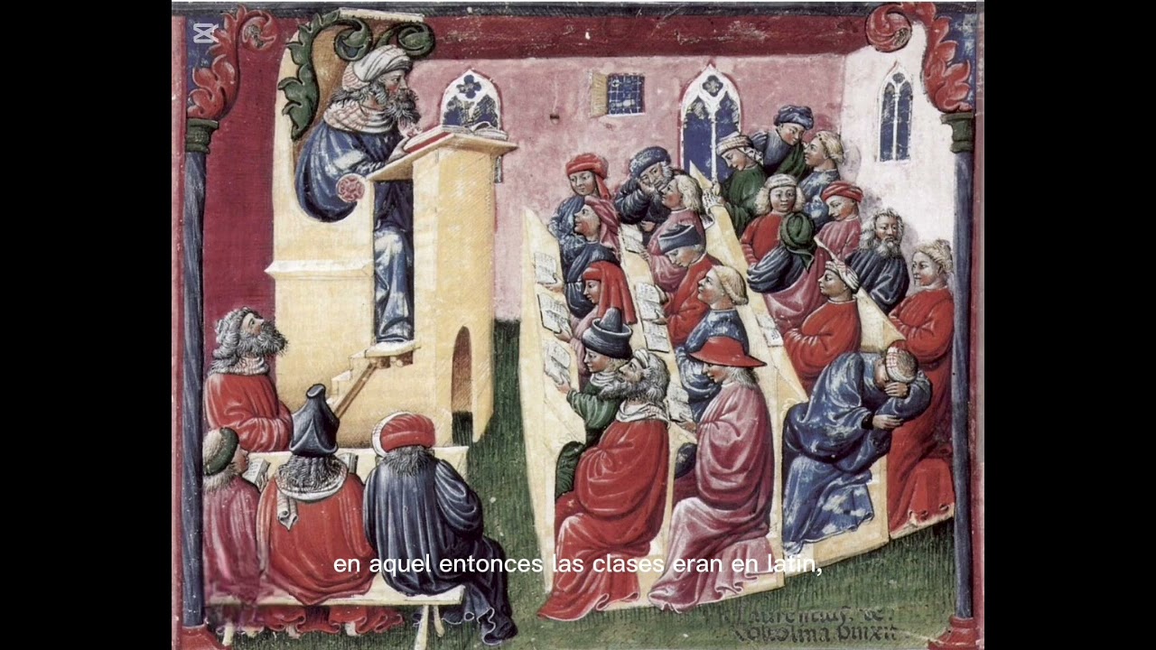 Una clase universitaria medieval. Aprender era escuchar y memorizar✍️