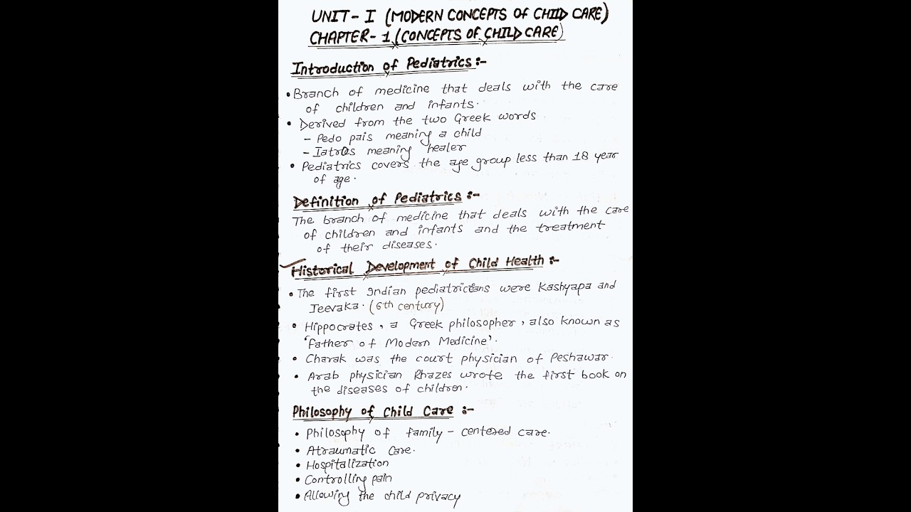 Modern concepts of child care //Concepts of child care //Child health nursing //Notes //Unit-1 //1