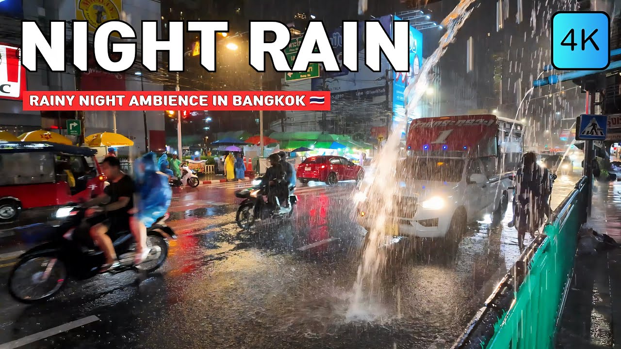 [4K] Rainy Night Walk in On Nut Bangkok 🇹🇭 Walking Tour 🎧 ASMR Rain Sounds