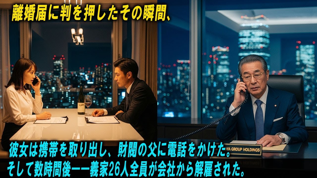 離婚届に判を押したその瞬間、 彼女は携帯を取り出し、財閥の父に電話をかけた。 そして数時間後――義家26人全員が会社から解雇された感動実話 #AIストーリー