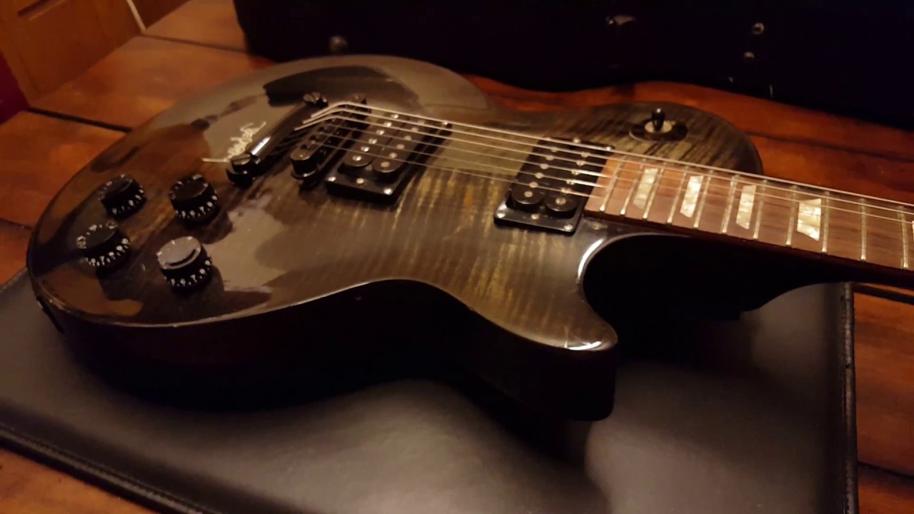 1997 GIBSON JOE PERRY AEROSMITH SIGNATURE LES PAUL BLACKBURST FLAME TOP TRANS BLACK UP CLOSE REVIEW