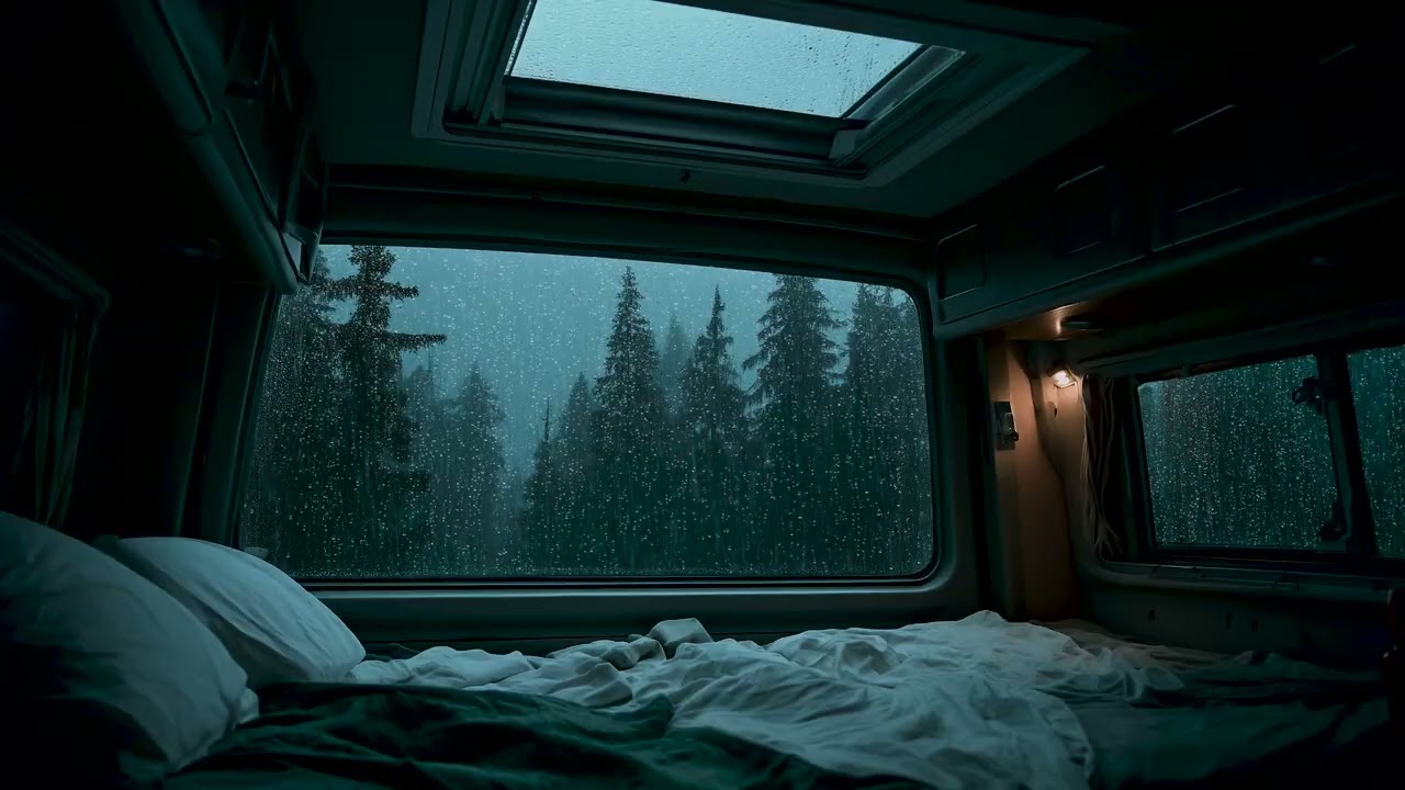 Quiet Camper Van in the Forest Rain at Night | Deep Sleep Sounds