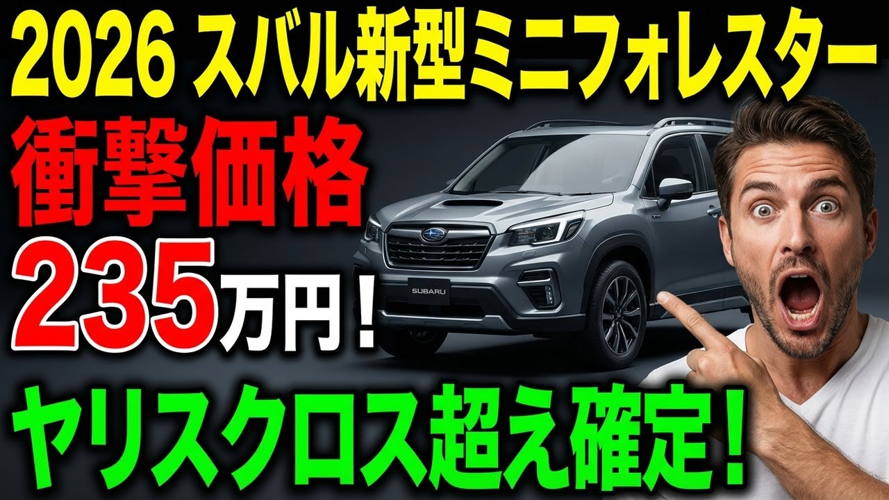 😱スバル新型コンパクトSUV、ミニフォレスター２０２６年登場！角張りデザインと1.0Lターボで日本市場制圧へ！