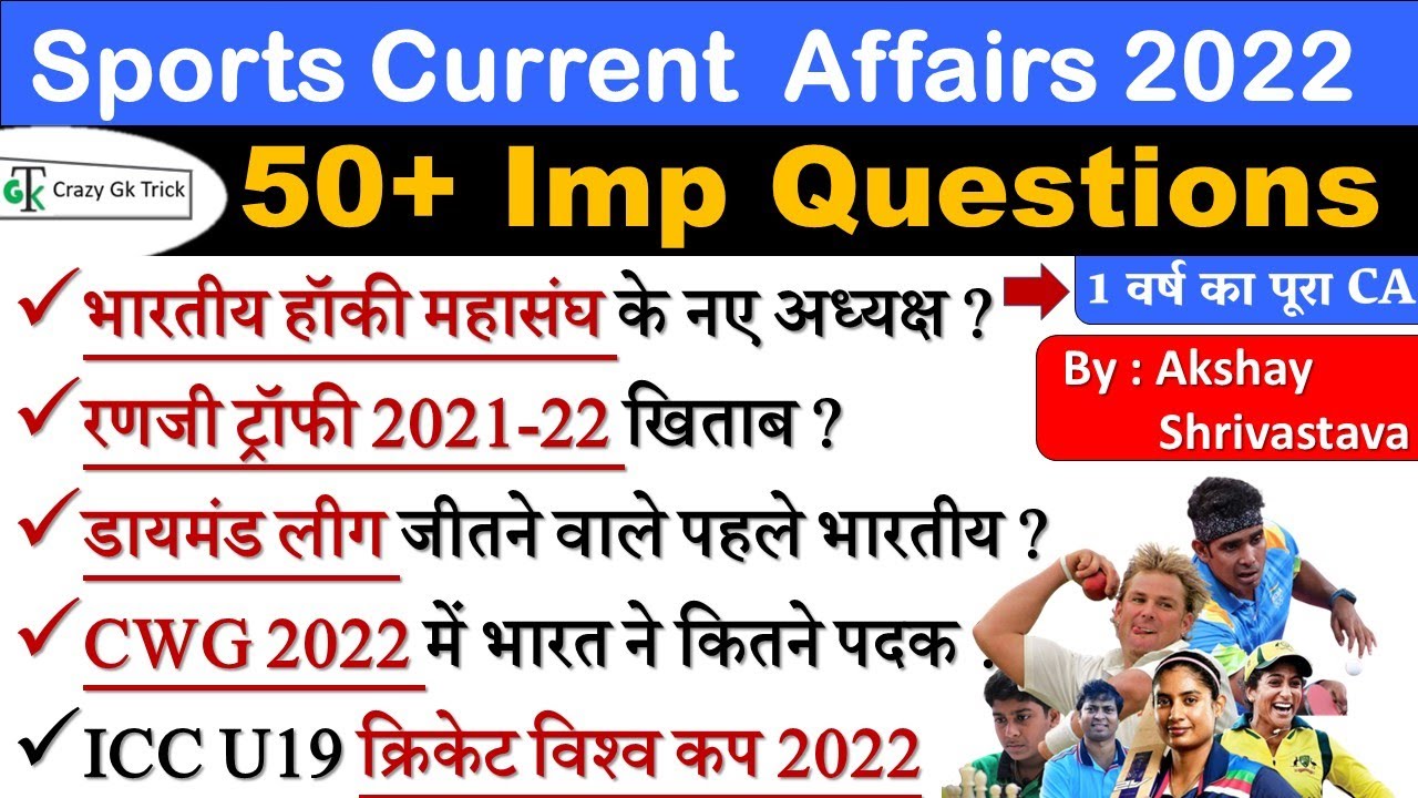 Sports Current Affairs 2022 : Sports GK Questions 2022 | Most Important Current Affairs | Akshay Sir