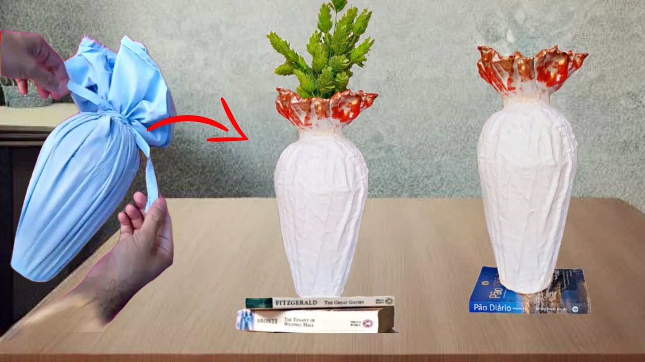 COMO FAZER VASO DECORATIVO DE GESSO E TECIDO | FAÇA VOCÊ MESMO VASO DECORATIVO DE GESSO E TECIDO