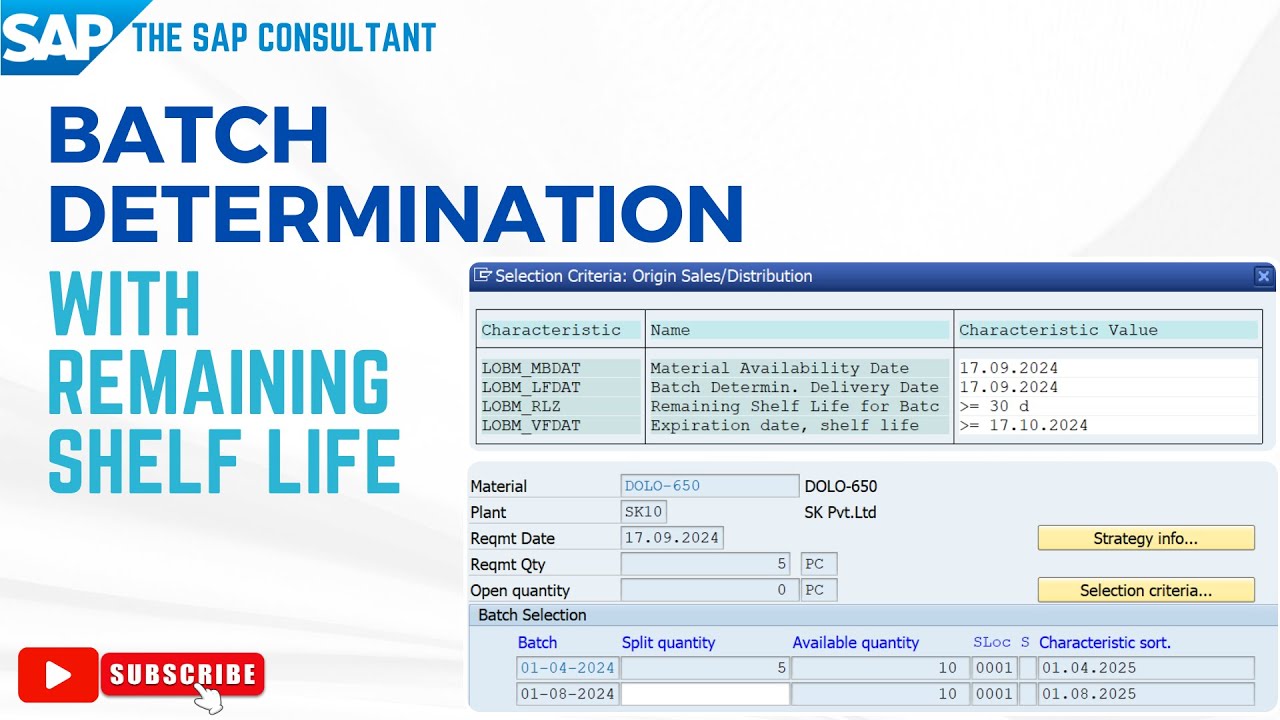 Batch determination with remaining shelf life | #LOBM_RLZ | #LOBM_VFDAT | SAP SD | Batch Management