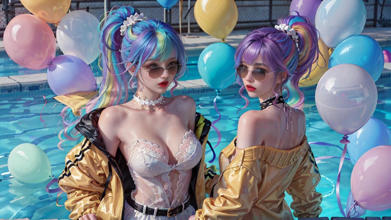 [AI 4k lookbook] Colorful swimming pool party 